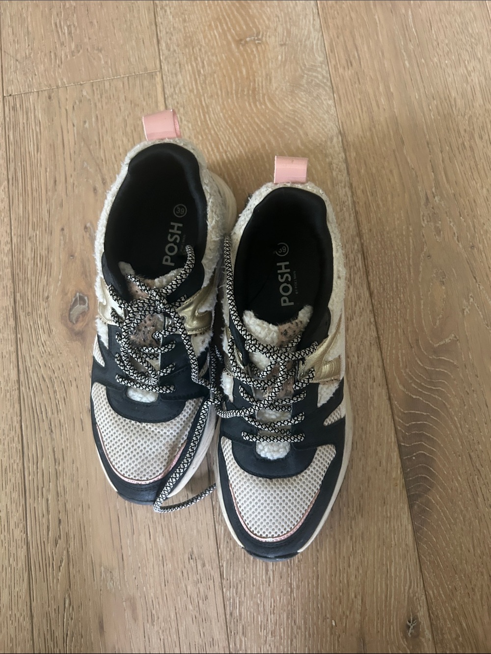 Posh Cream, Black & Pink Mixed-Material Sneakers